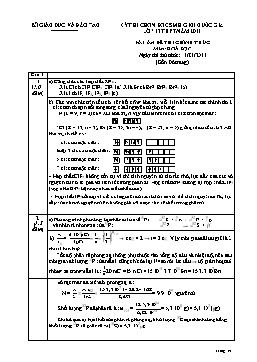Đáp án đề thi chính thức môn Hóa học - Ngày thứ 1 - Kỳ thi chọn học sinh giỏi quốc gia Lớp 12 THPT năm 2011
